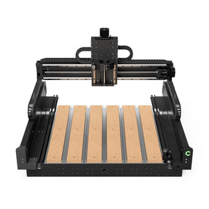 CNC machine with a wooden worktable on a white background