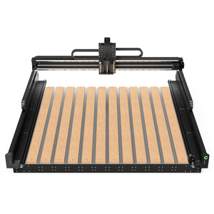 CNC machine with a wooden worktable on a white background