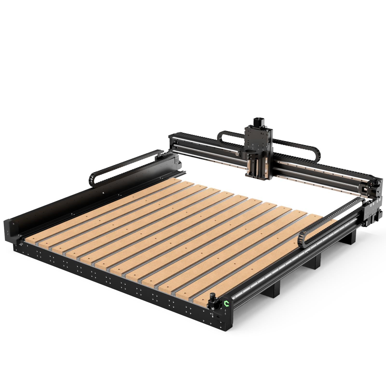 CNC machine with a wooden worktable on a white background